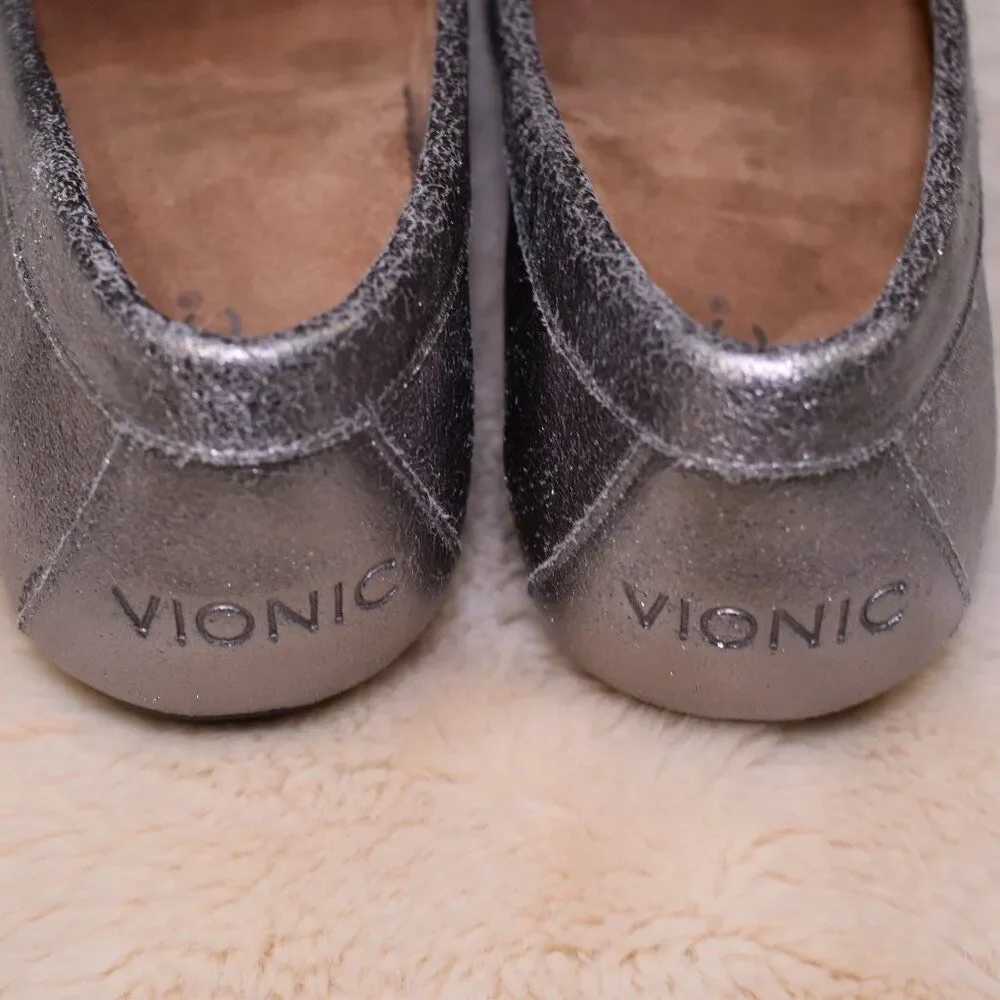 Vionic Metallic Silver Leather Loafers